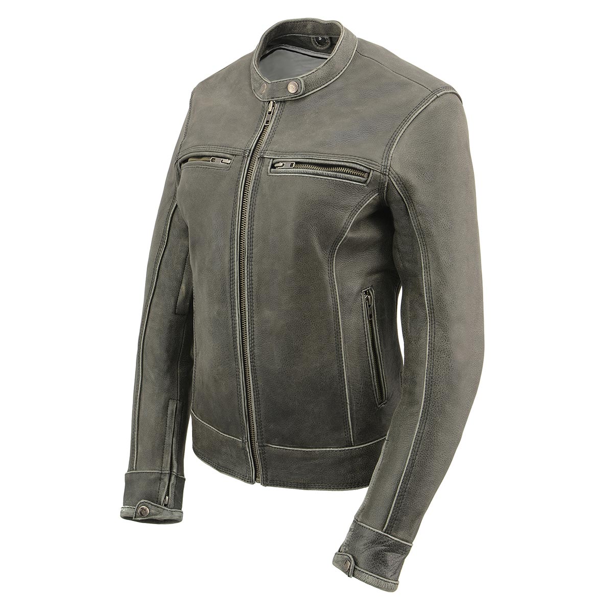 Milwaukee Leather MLL2550 Women's ‘Scooter ‘Distressed Grey Leather Motorcycle Riding Vented Jacket