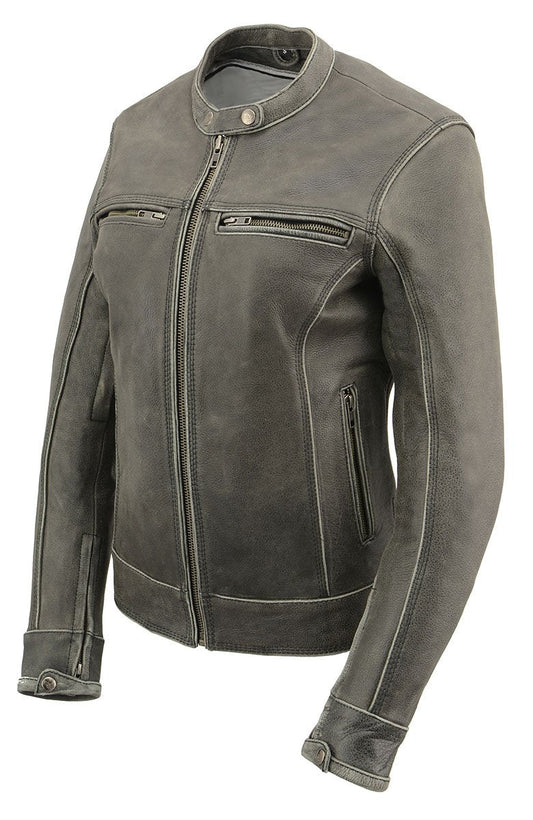 Milwaukee Leather MLL2550 Women's ‘Scooter ‘Distressed Grey Leather Motorcycle Riding Vented Jacket