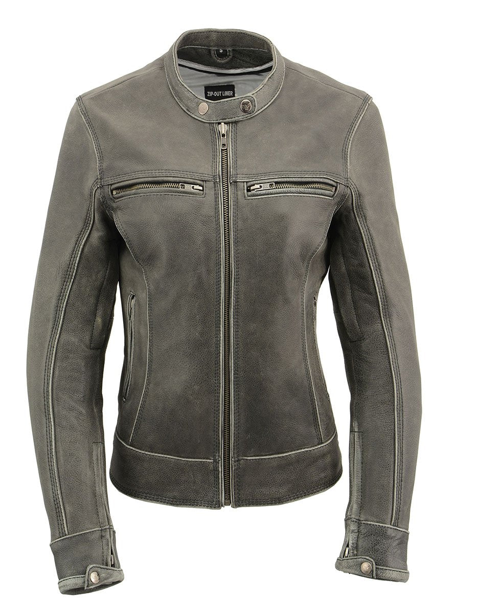 Milwaukee Leather MLL2550 Women's ‘Scooter ‘Distressed Grey Leather Motorcycle Riding Vented Jacket