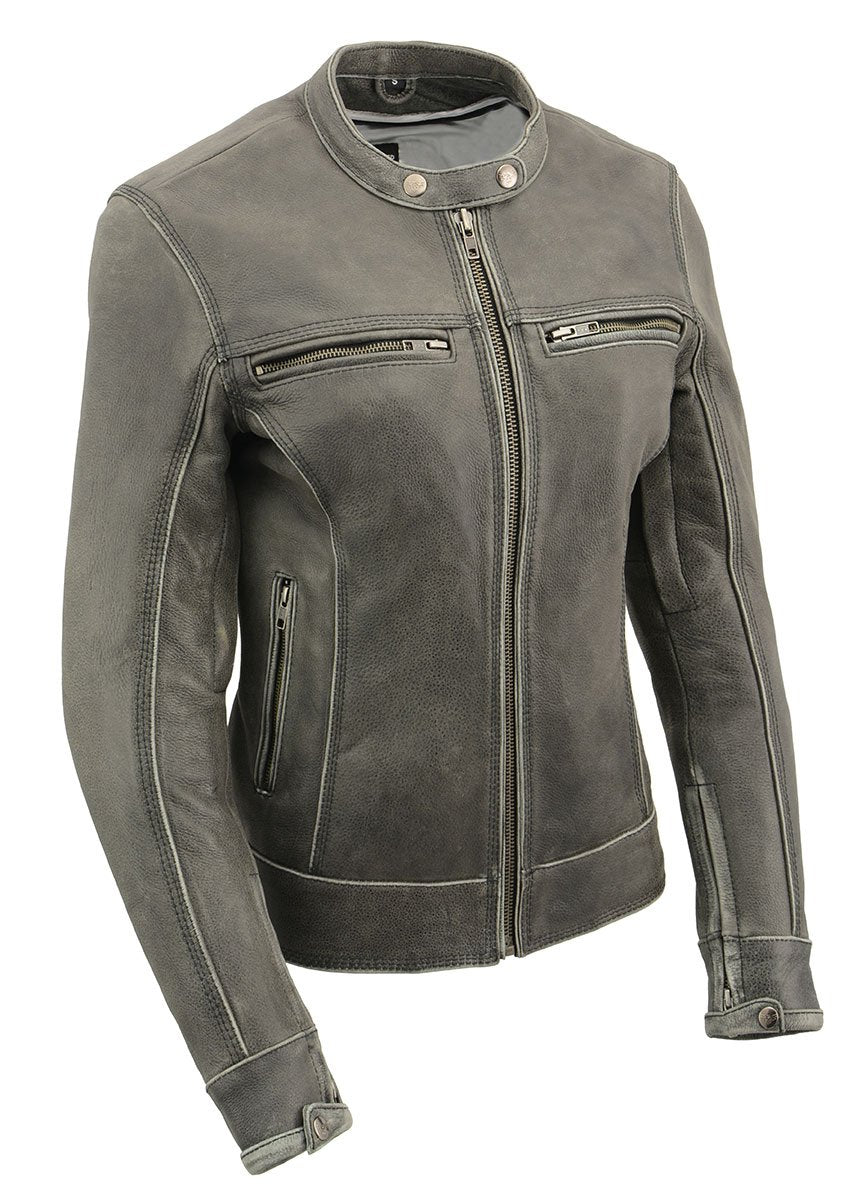 Milwaukee Leather MLL2550 Women's ‘Scooter ‘Distressed Grey Leather Motorcycle Riding Vented Jacket