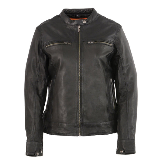 Milwaukee Leather MLL2551 Women's Scooter Black Leather Vented Lightweight Triple Stitch Motorcycle Jacket