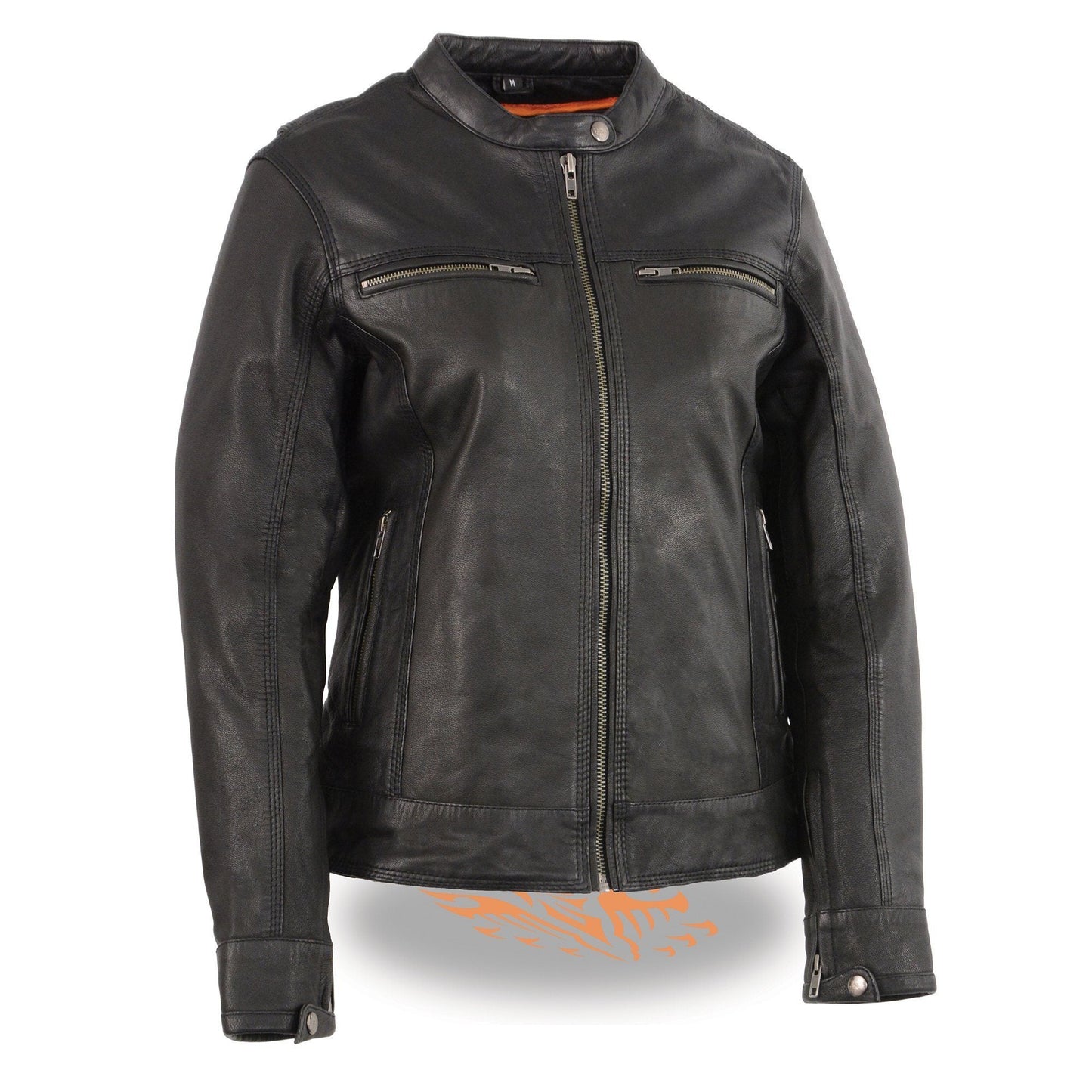 Milwaukee Leather MLL2551 Women's Scooter Black Leather Vented Lightweight Triple Stitch Motorcycle Jacket