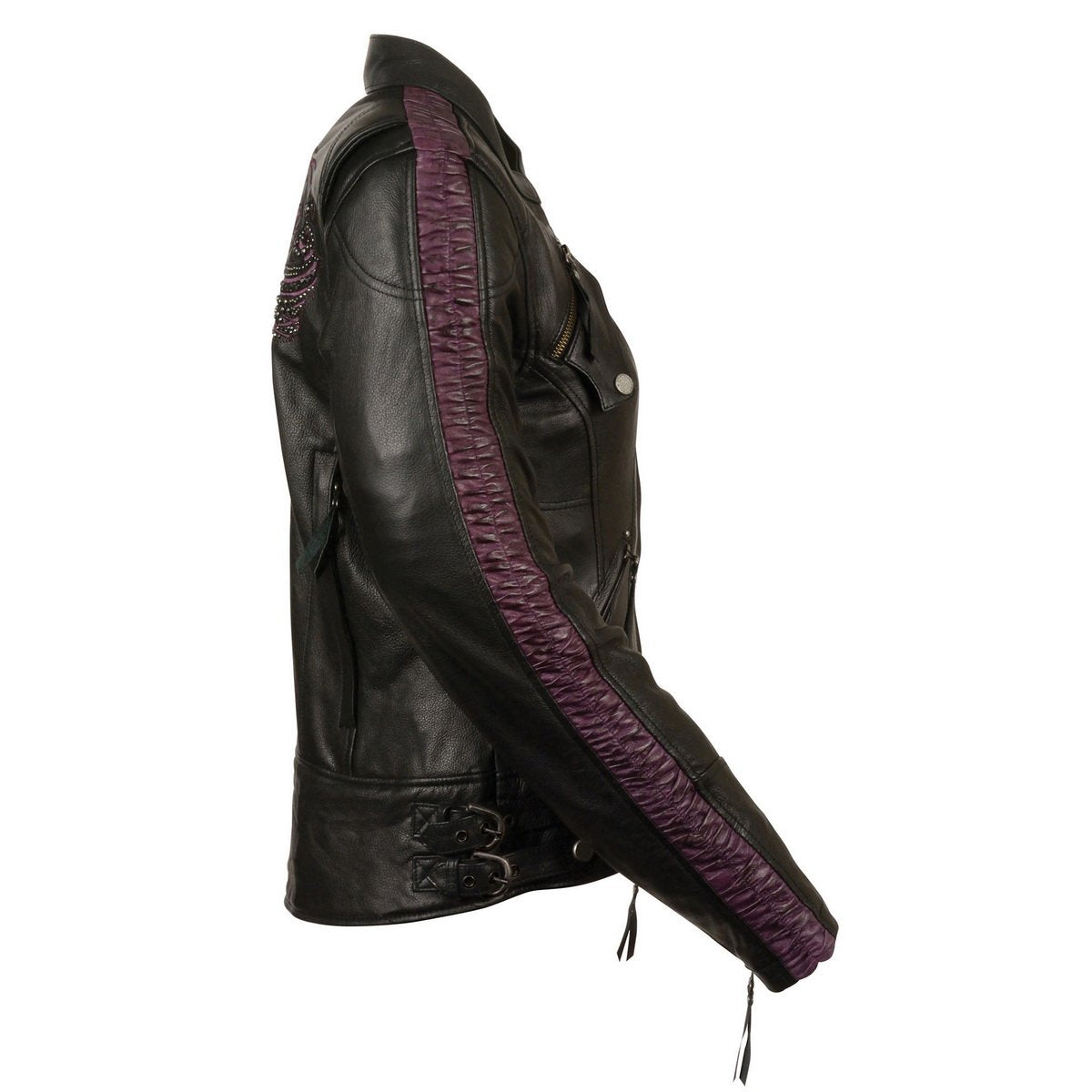 Milwaukee Leather MLL2570 Women's 'Phoenix Embroidered' Black and Purple Motorcycle Leather Jacket