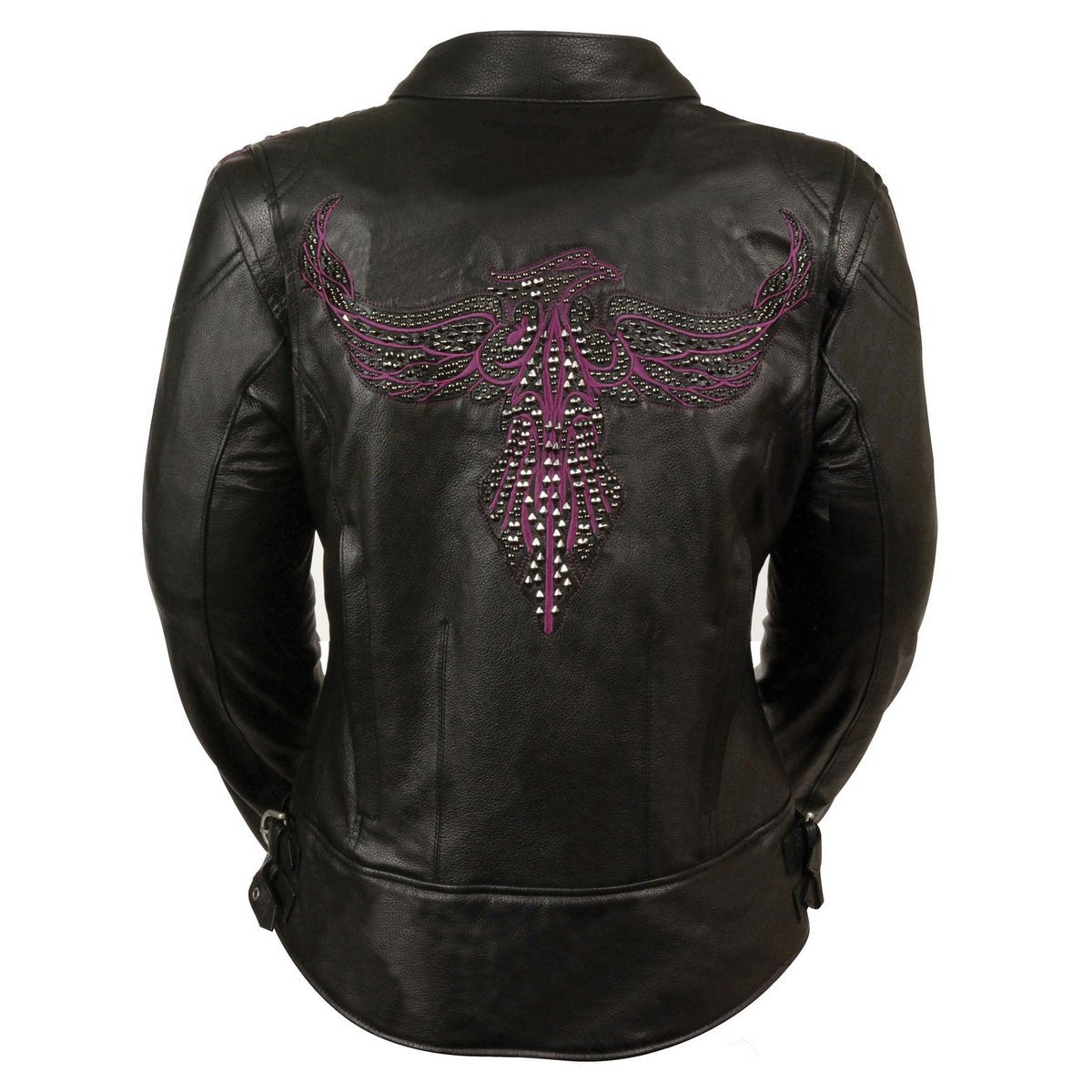 Milwaukee Leather MLL2570 Women's 'Phoenix Embroidered' Black and Purple Motorcycle Leather Jacket