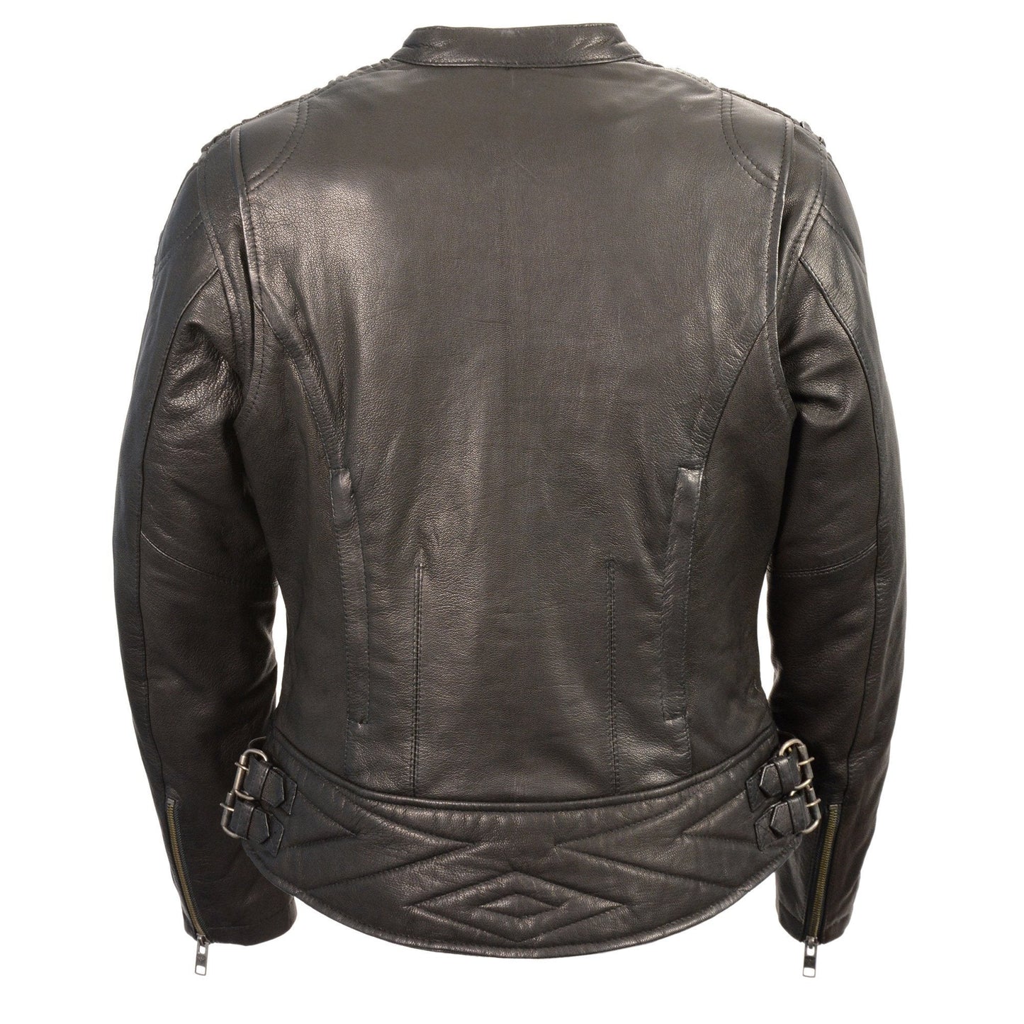 Milwaukee Leather MLL2571 Women's Black 'Crinkled Arm' Lightweight Racer Jacket