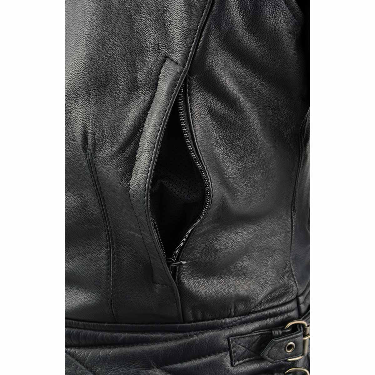 Milwaukee Leather MLL2571 Ladies Black and Purple 'Crinkled Arm' Lightweight Racer Jacket