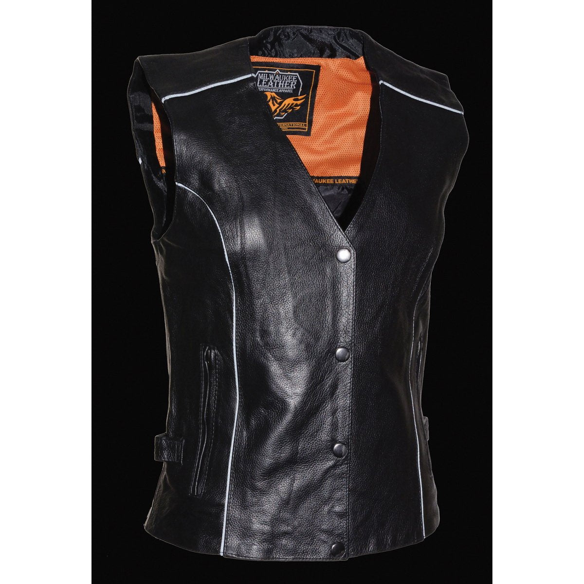 Milwaukee Leather MLL4505 Women's Black Leather Side Lace Motorcycle Rider Vest- Reflective and Studded Black Wings