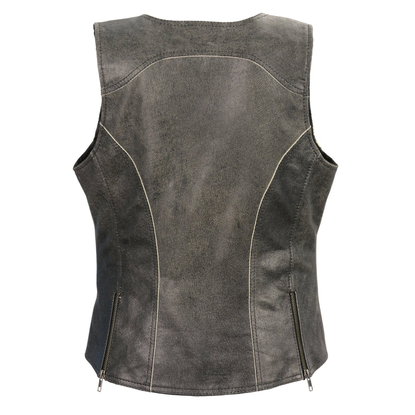 Milwaukee Leather MLL4506 Women's Grey Leather Vintage Slate Snap Front Vest with Racing Stripes