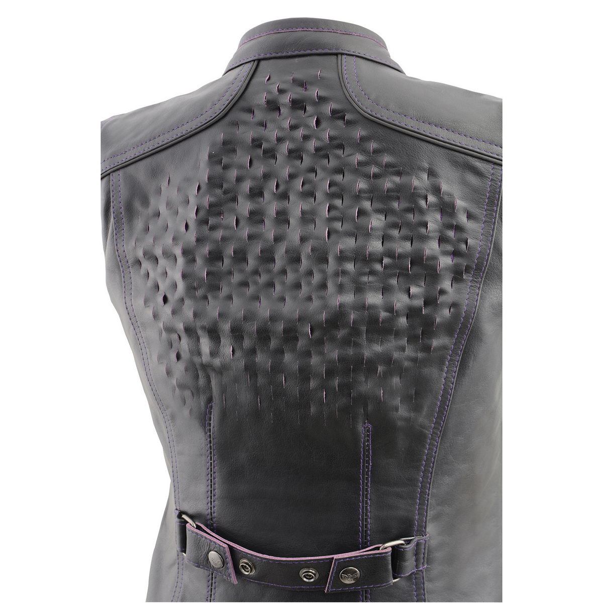 Milwaukee Leather MLL4507 Women's Black Leather Grey Accented Laser Cut Vented Scuba Style Motorcycle Rider Vest