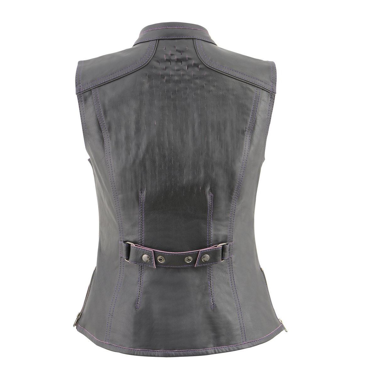 Milwaukee Leather MLL4507 Women's Black Leather Purple Accented Laser Cut Vented Scuba Style Motorcycle Rider Vest