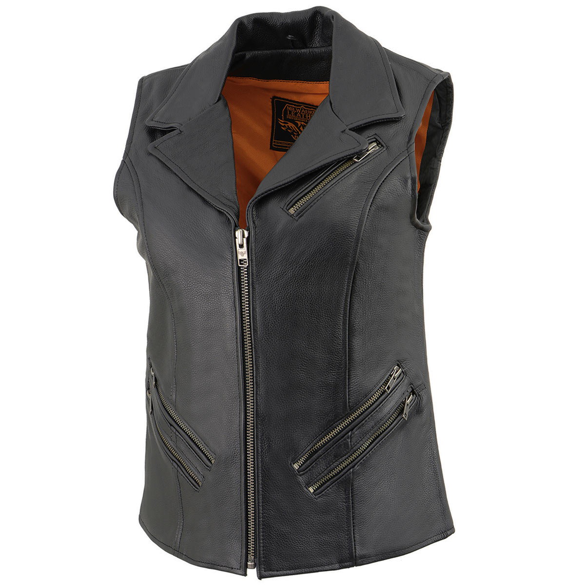 Milwaukee Leather MLL4521 Ladies Black Long Leather Vest with MC Lapel Collar