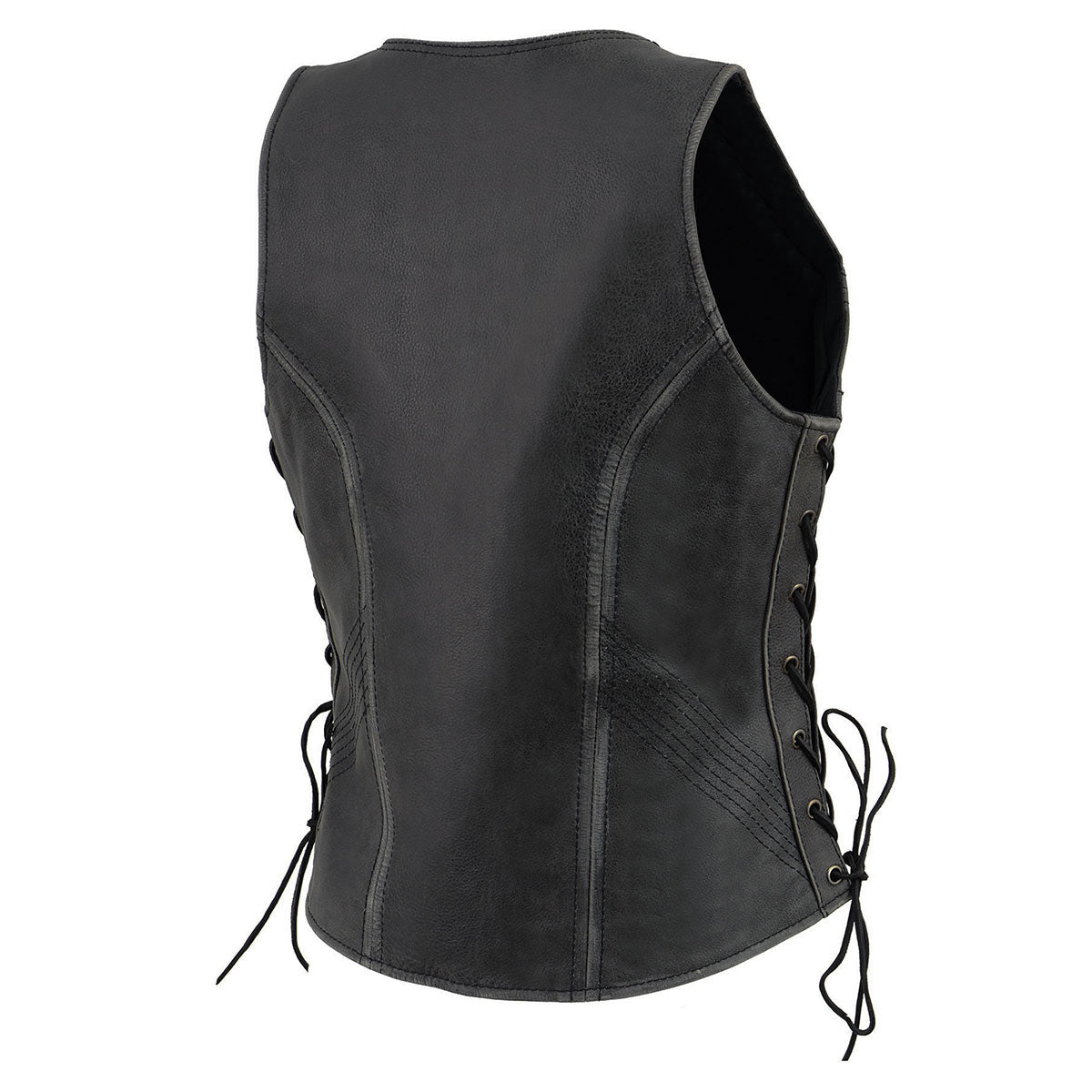 Milwaukee Leather MLL4531 Women's V-Neck Distress Grey Premium Leather Motorcycle Rider Vest w/ Side Laces