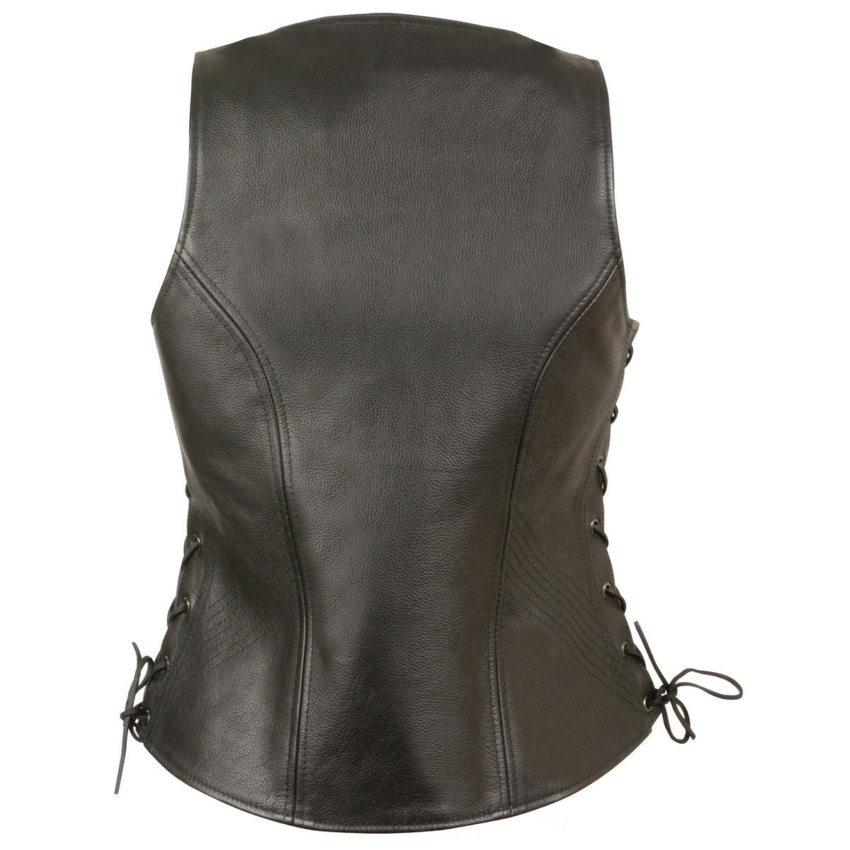 Milwaukee Leather MLL4531 Women's Black Leather Open V-Neck Side Lace Stitching Detail Motorcycle Rider Vest