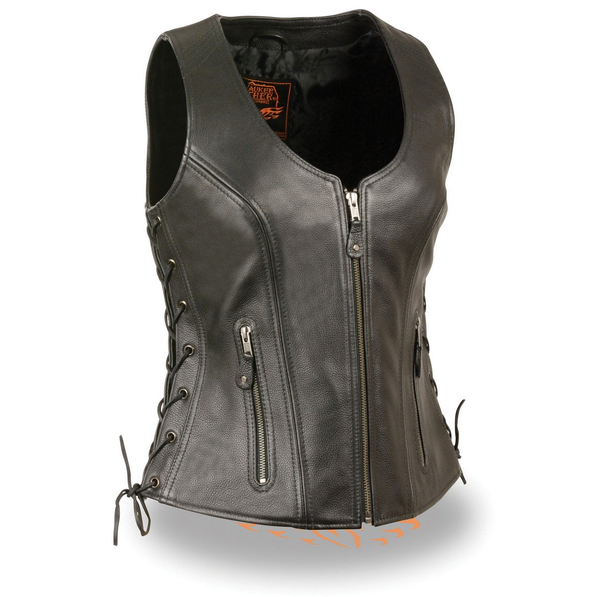 Milwaukee Leather MLL4531 Women's Black Leather Open V-Neck Side Lace Stitching Detail Motorcycle Rider Vest