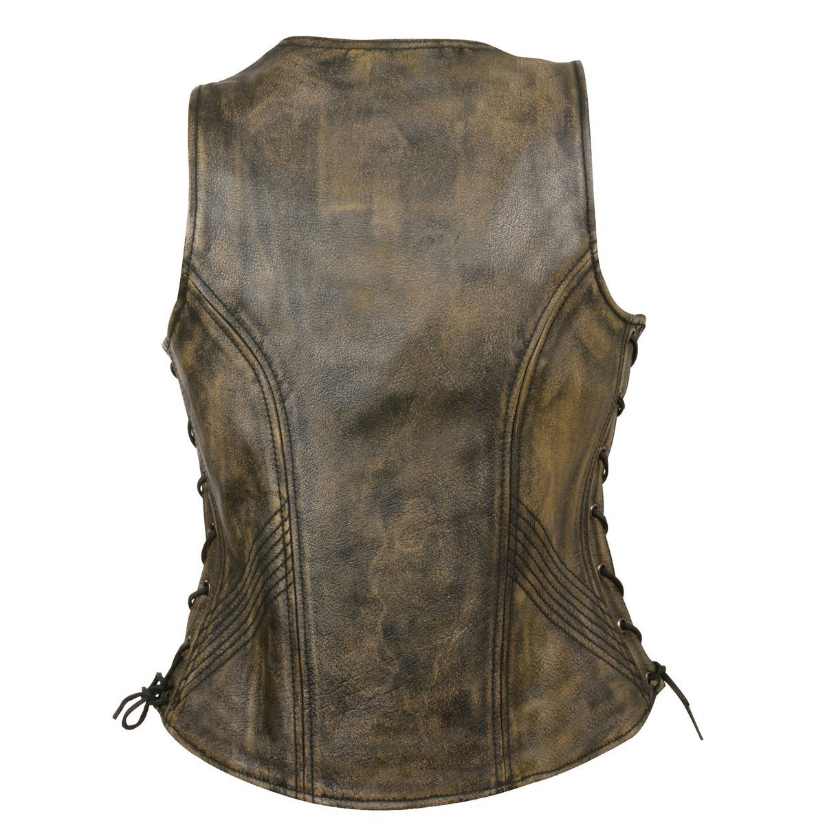 Milwaukee Leather MLL4531 Women's Distress Brown Leather Open V-Neck Motorcycle Rider Vest with Side Lace