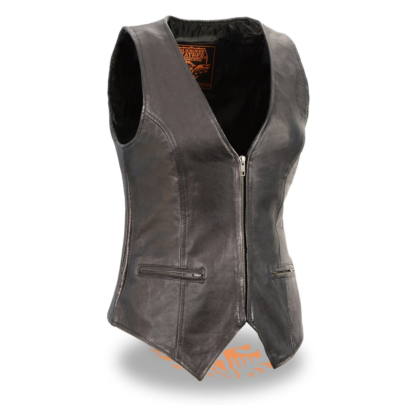 Milwaukee Leather MLL4555 Women's Black Naked Leather Motorcycle Rider Vest- Stretch Side Panel W/Front Zip Closure