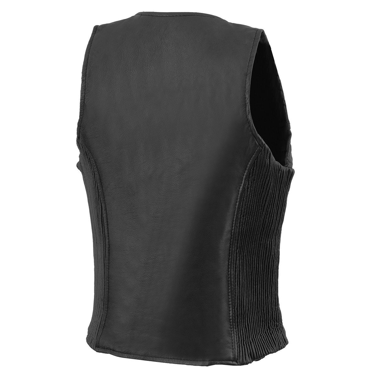 Milwaukee Leather MLL4555 Women's Black Naked Leather Motorcycle Rider Vest- Stretch Side Panel W/Front Zip Closure