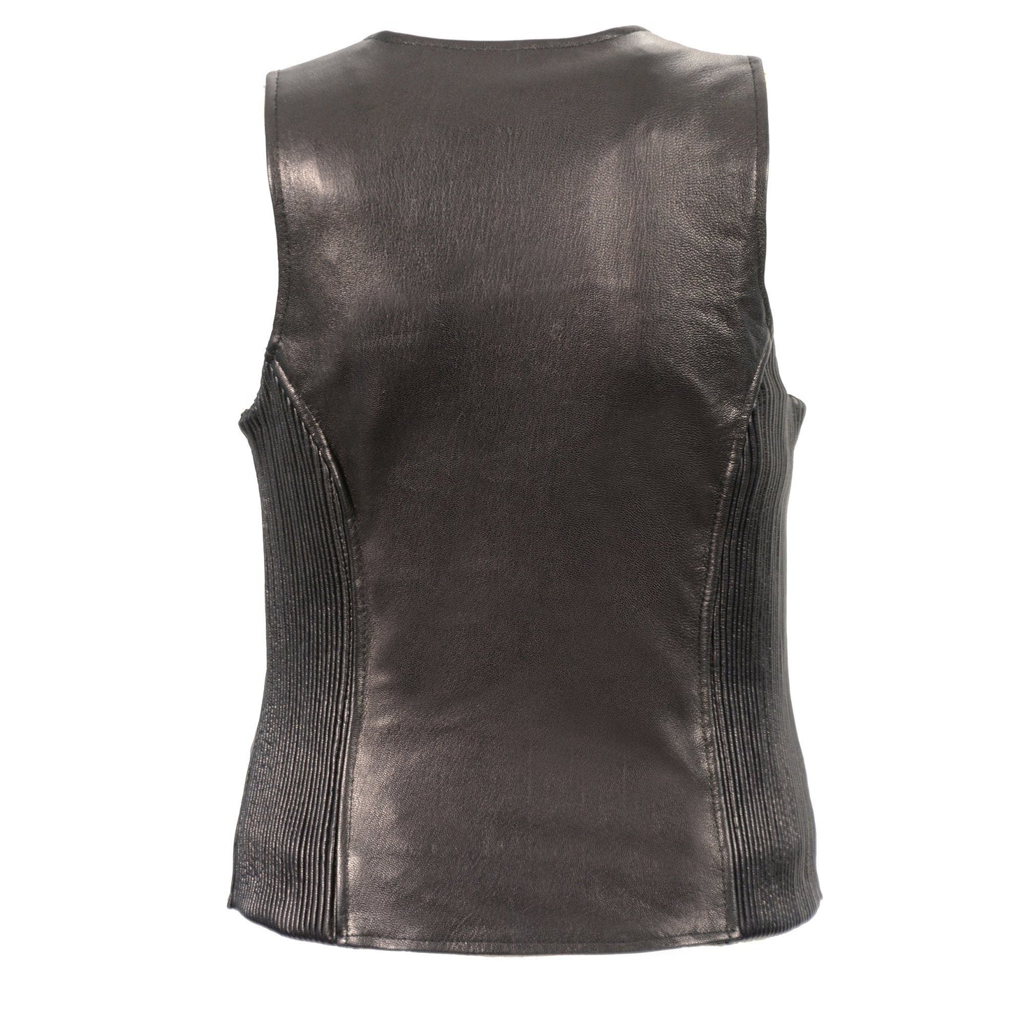 Milwaukee Leather MLL4555 Women's Black Naked Leather Motorcycle Rider Vest- Stretch Side Panel W/Front Zip Closure