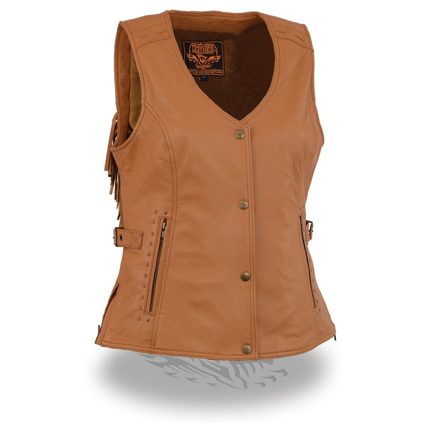 Milwaukee Leather MLL4566 Ladies Fringed Leather Saddle Snap Front Vest