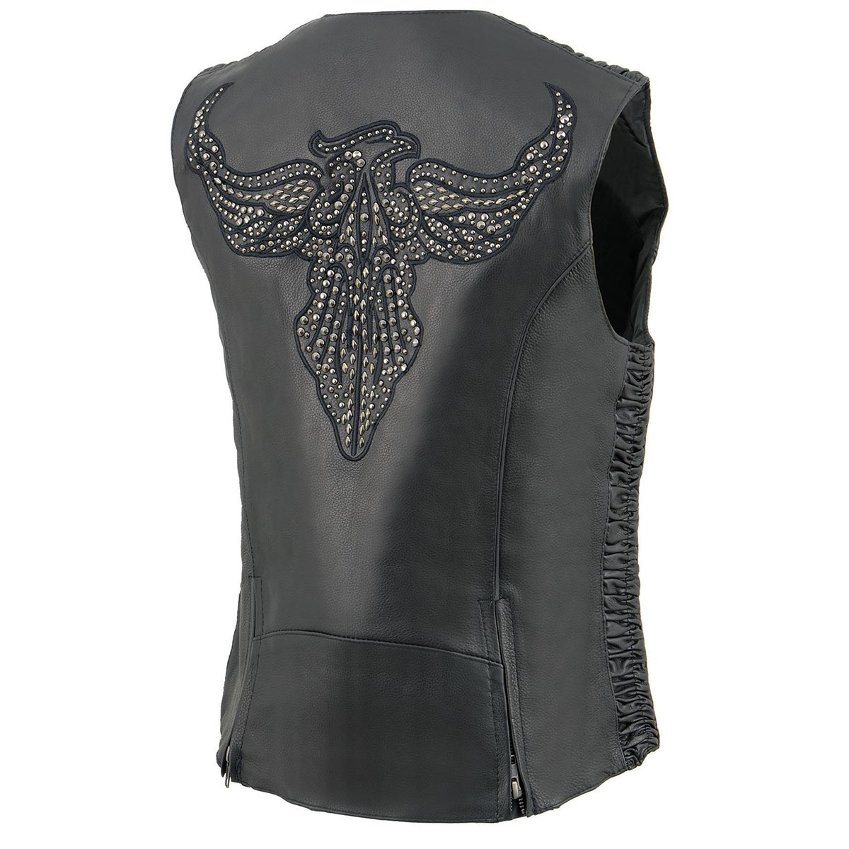 Milwaukee Leather MLL4570 Ladies Black 'Studded Phoenix' Leather Vest