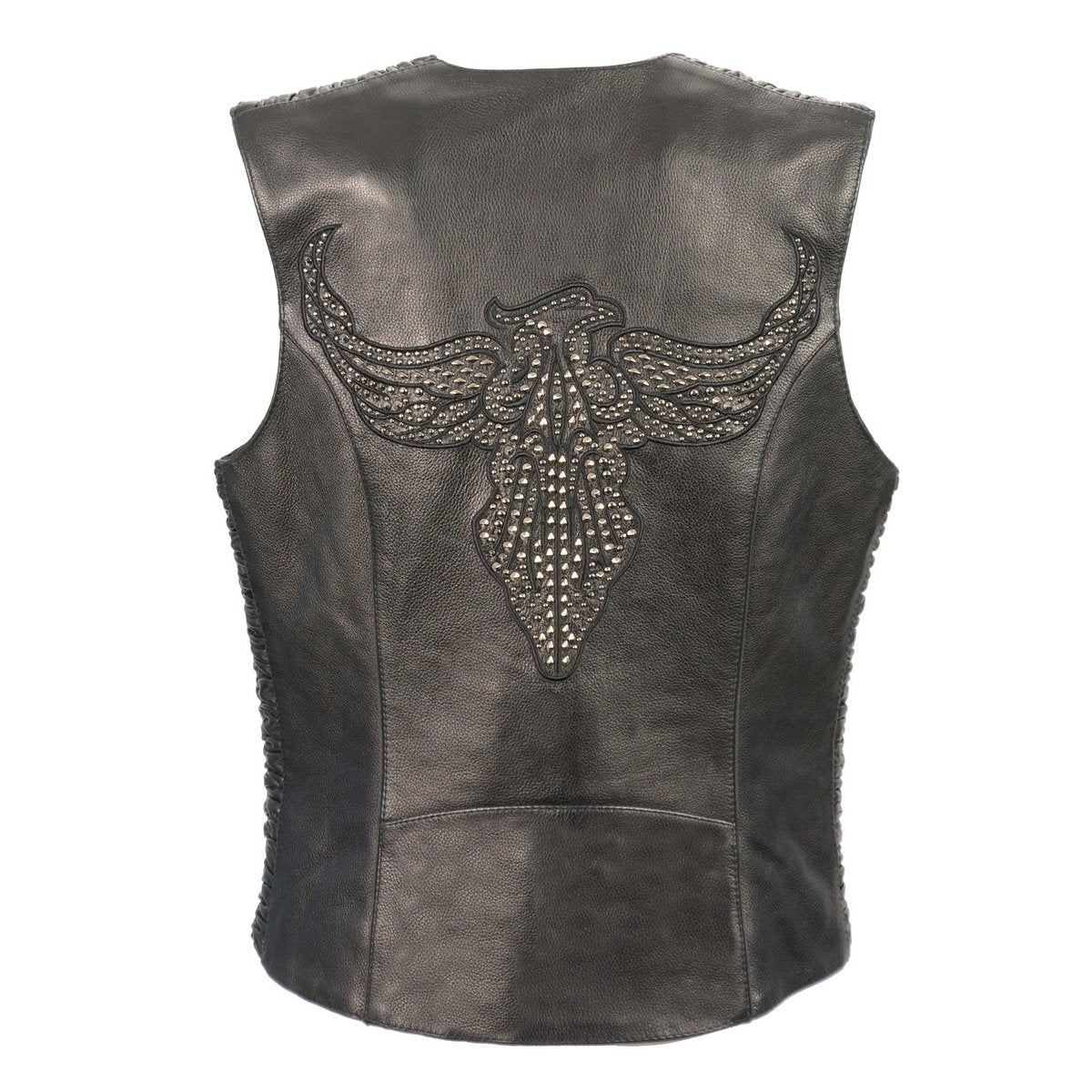 Milwaukee Leather MLL4570 Ladies Black 'Studded Phoenix' Leather Vest