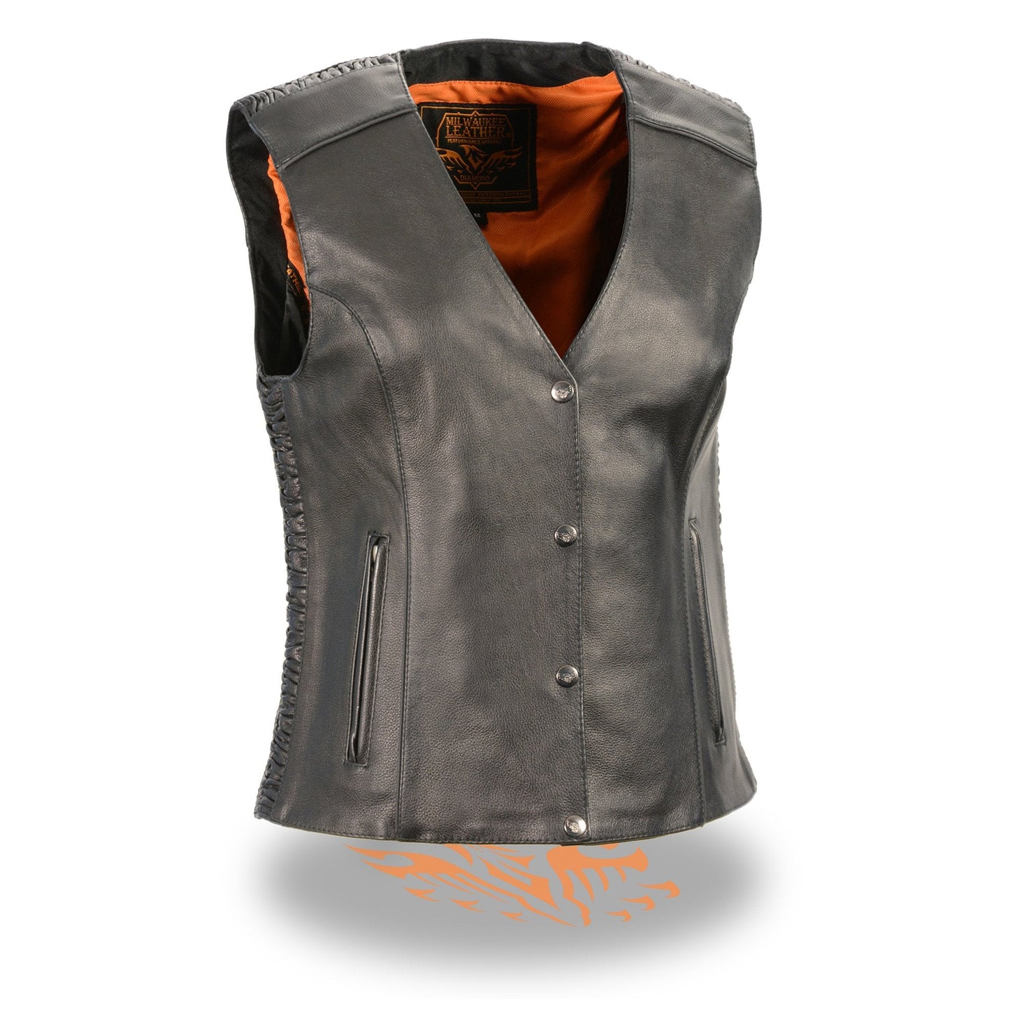 Milwaukee Leather MLL4570 Ladies Black 'Studded Phoenix' Leather Vest