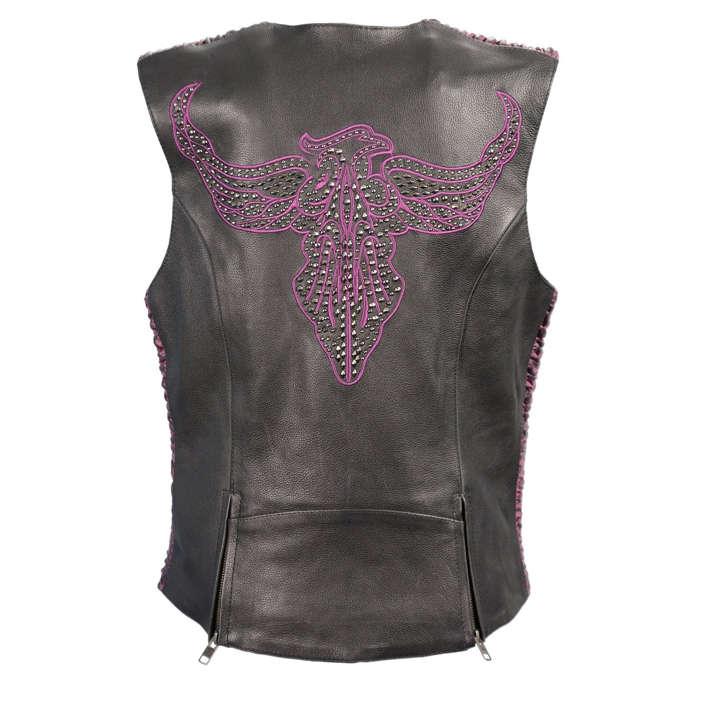 Milwaukee Leather MLL4570 Ladies Black and Purple 'Studded Phoenix' Leather Vest