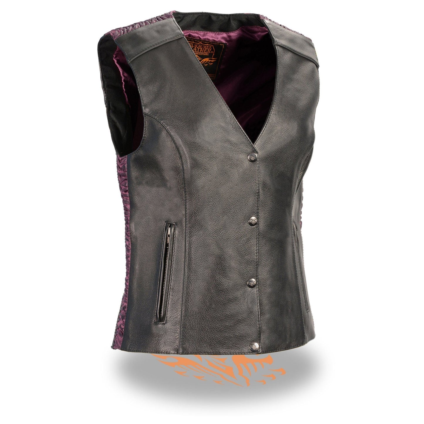 Milwaukee Leather MLL4570 Ladies Black and Purple 'Studded Phoenix' Leather Vest