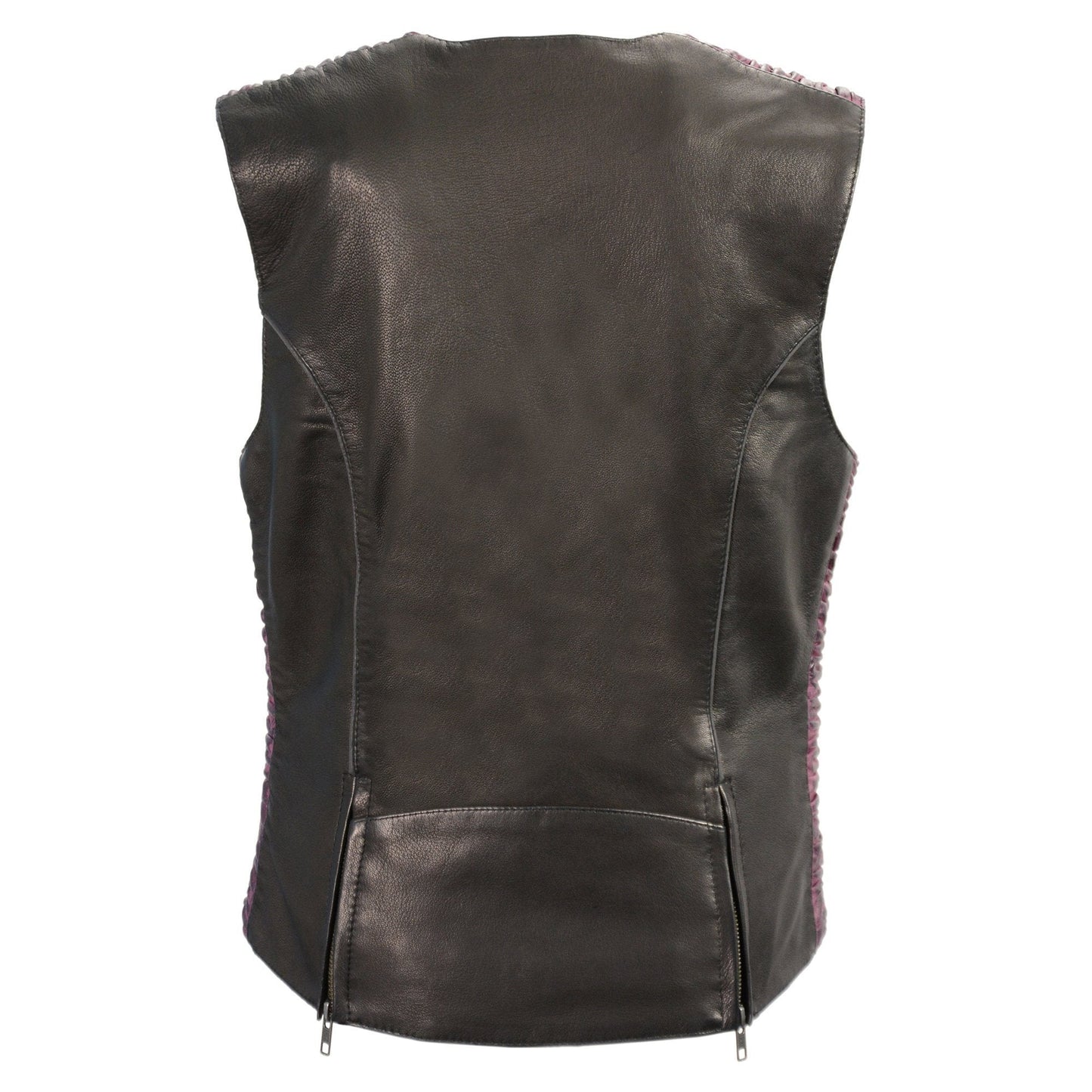 Milwaukee Leather MLL4571 Women's Black and Pink Lightweight Motorcycle Leather Vest w/ Crinkled Leather Design