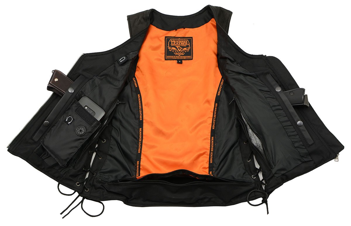 Milwaukee Leather MLL4575 Women's Classic V-Neck Black Leather Motorcycle Rider Vest w/ Adjustable Side Laces