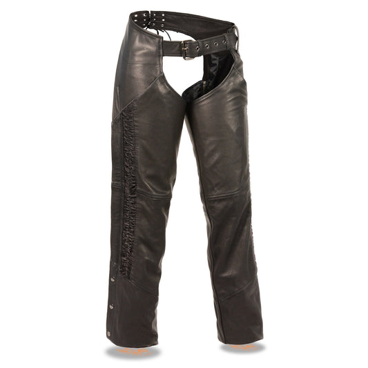 Milwaukee Leather Chaps for Women Black Naked Skin Black Crinkled Stripes- Reflective Trim Motorcycle Chap- MLL6500