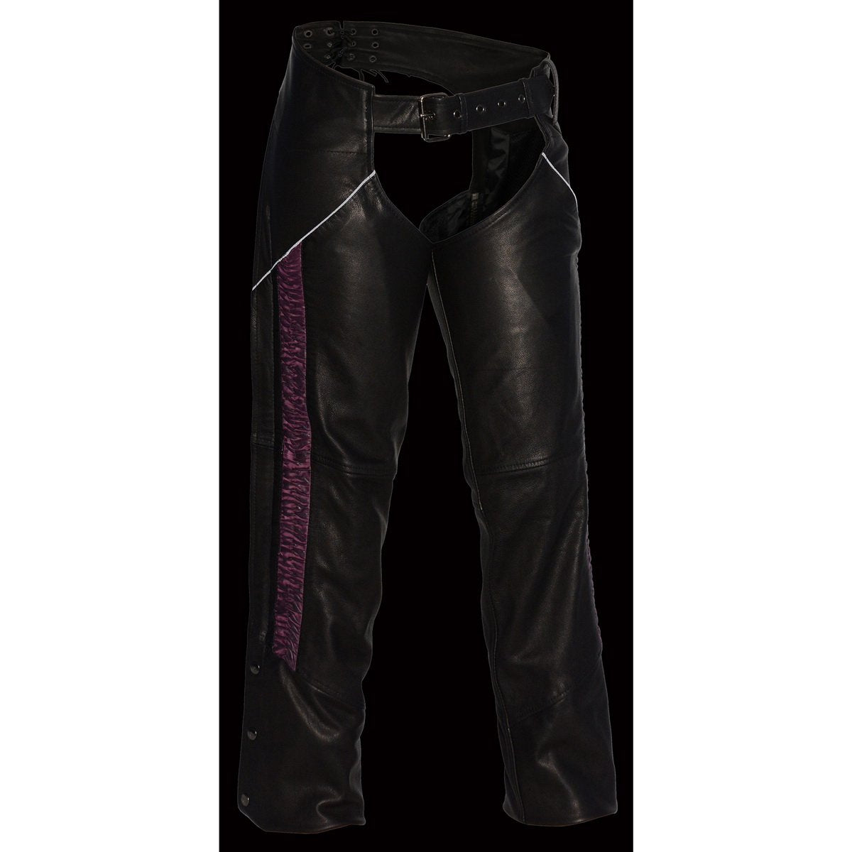 Milwaukee Leather Chaps for Women Black Lightweight Goat Skin- Crinkled Stripes Reflective Motorcycle Chap- MLL6501