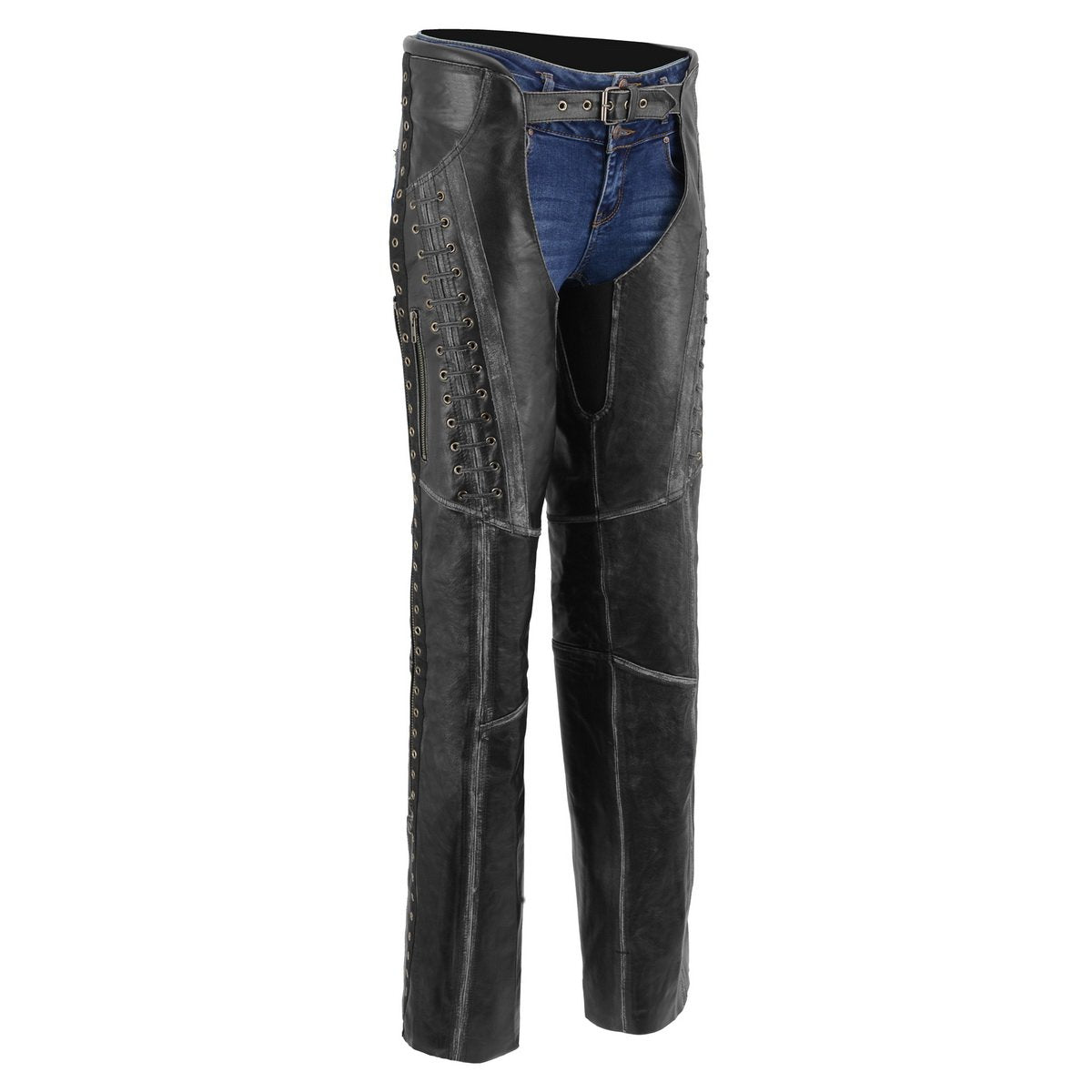 Milwaukee Leather Chaps for Women Black Premium Skin Rubbed Seams- Accented Lace Detailing Motorcycle Chap- MLL6526