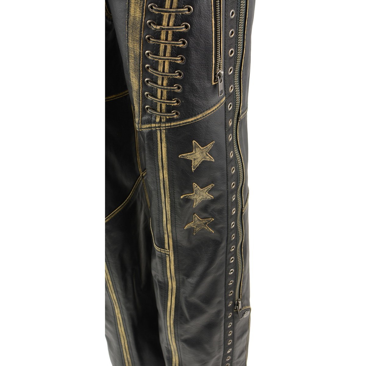 Milwaukee Leather Chaps for Women Black Premium Skin Rubbed Seams- Accented Lace Detailing Motorcycle Chap- MLL6527