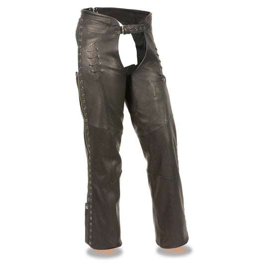 Milwaukee Leather Chaps for Women Black Lightweight Naked Goat Skin- Accent Lace Detailing Motorcycle Chap- MLL6535