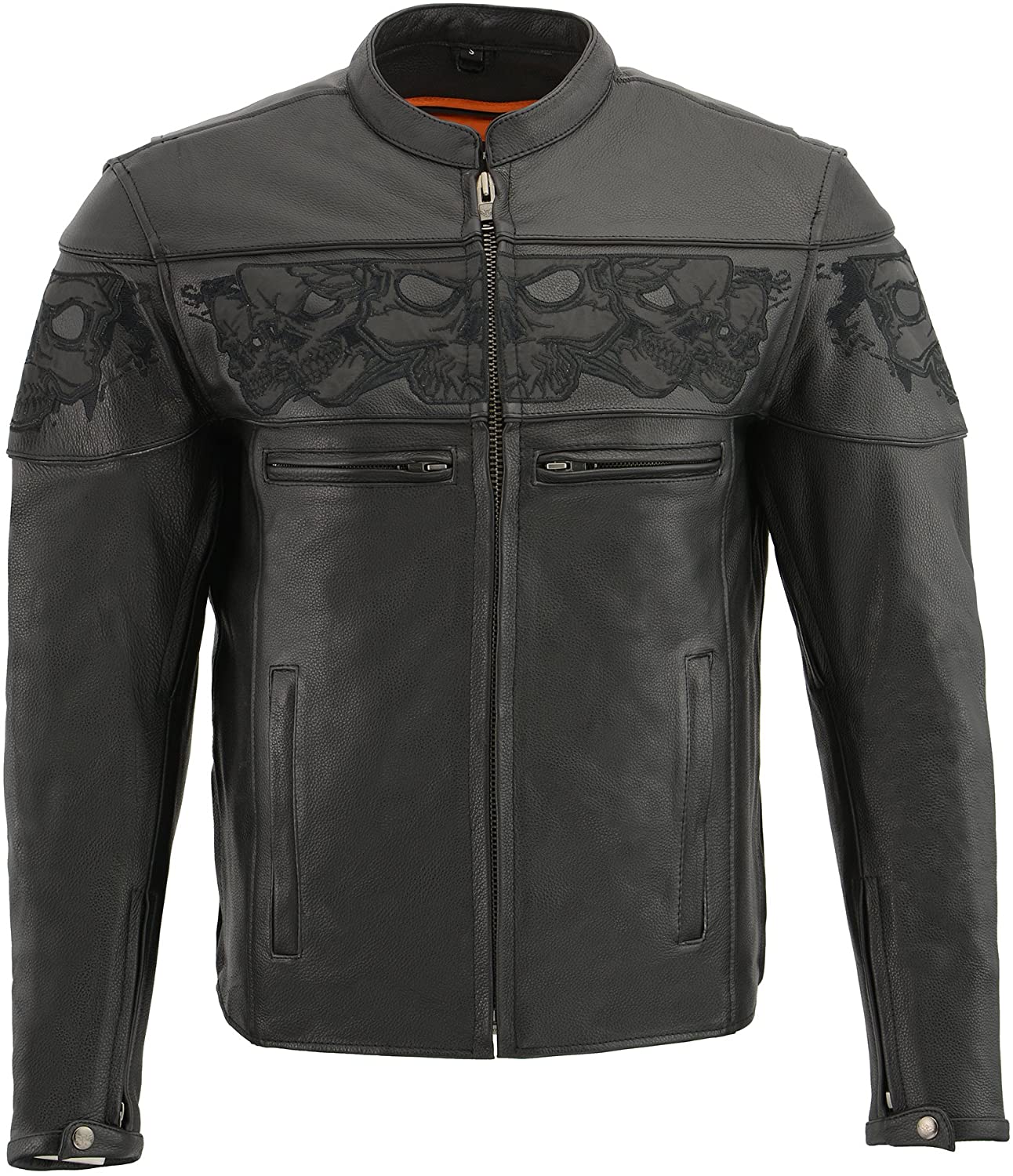 Milwaukee Leather MLM1500 Men's Crossover Black Leather Scooter Jacket with Reflective Skulls