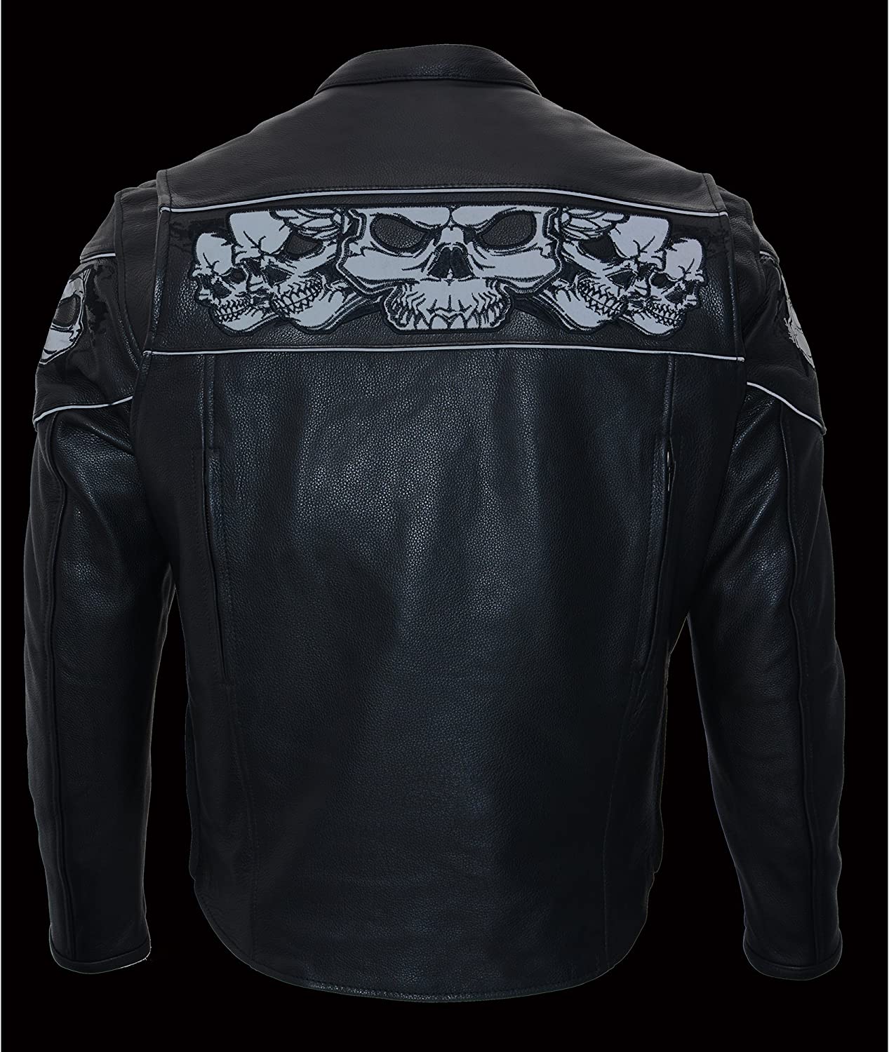 Milwaukee Leather MLM1500 Men's Crossover Black Leather Scooter Jacket with Reflective Skulls