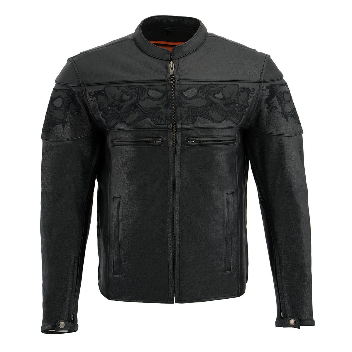 Milwaukee Leather MLM1500 Men's Crossover Black Leather Scooter Jacket with Reflective Skulls