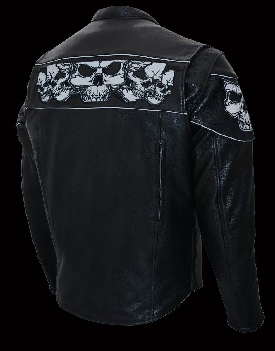 Milwaukee Leather MLM1501 Men's Black 'Cool-Tec' Leather Crossover Scooter Jacket with Reflective Skulls