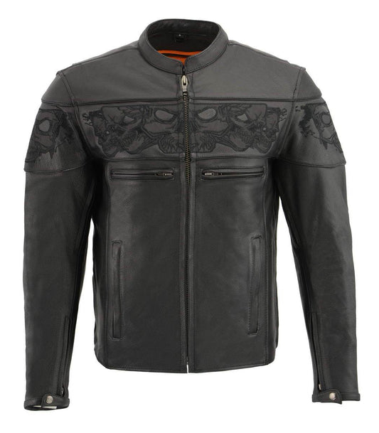 Milwaukee Leather MLM1501 Men's Black 'Cool-Tec' Leather Crossover Scooter Jacket with Reflective Skulls