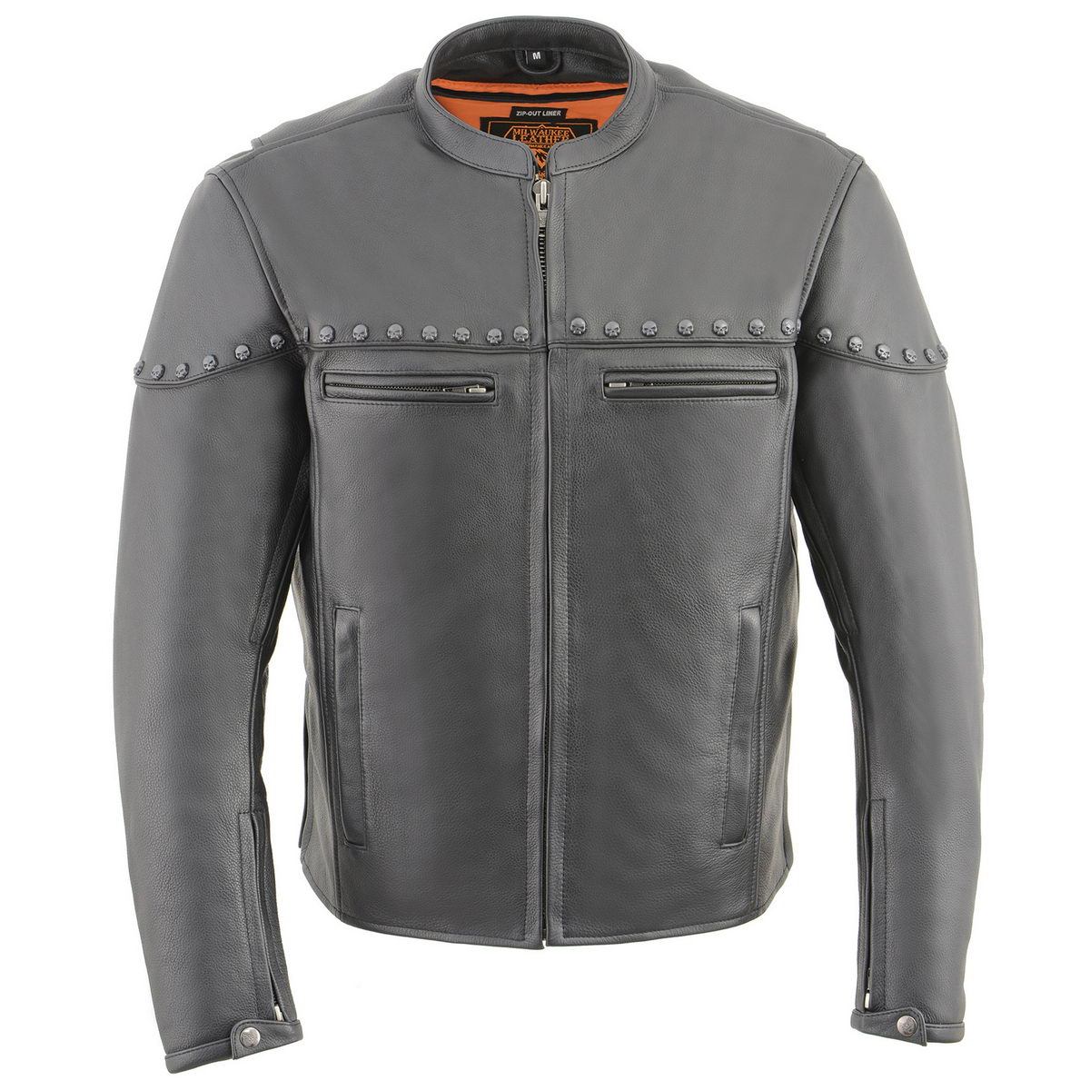 Milwaukee Leather MLM1504 Men's Black ‘The Skelly Racer’ Premium Moto Leather Jacket