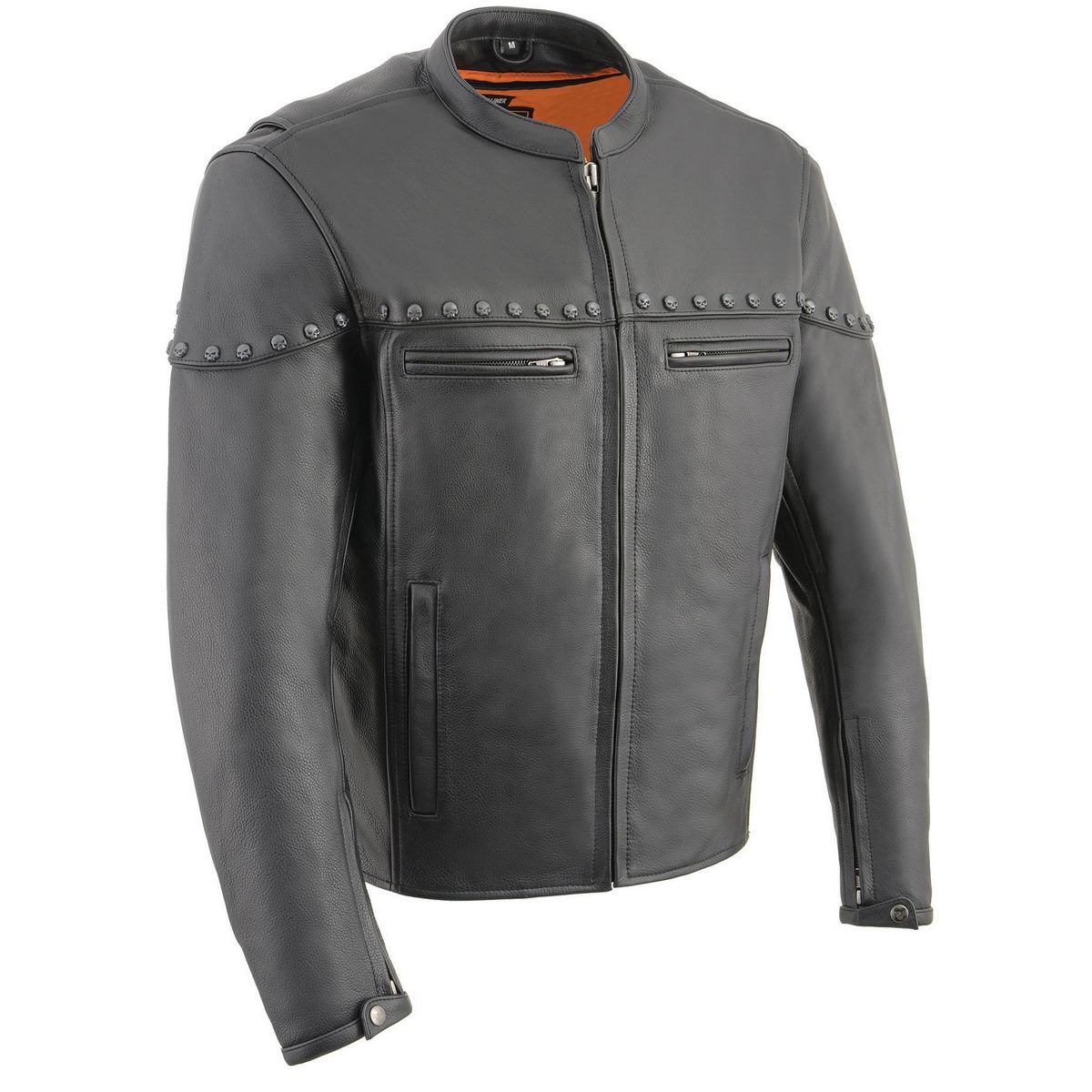 Milwaukee Leather MLM1504 Men's Black ‘The Skelly Racer’ Premium Moto Leather Jacket