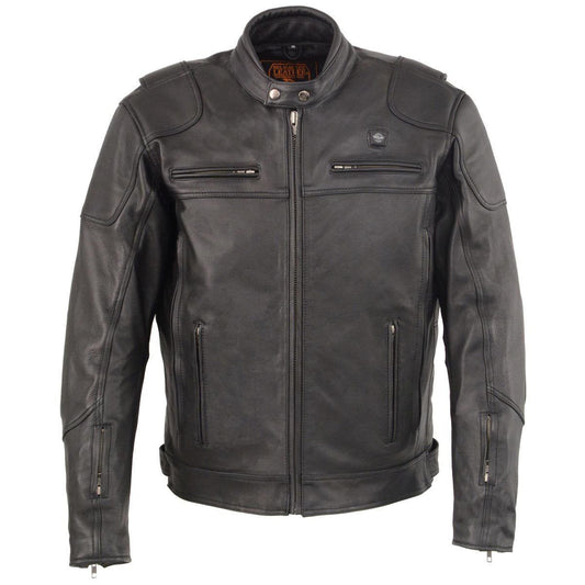 Milwaukee Leather Heated Jacket for Men's Black Cowhide Leather - Motorcycle Vented Jacket for All Seasons MLM1513