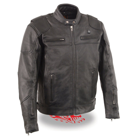 Milwaukee Leather Heated Jacket for Men's Black Cowhide Leather Motorcycle Vented Jacket for All Seasons MLM1513SET