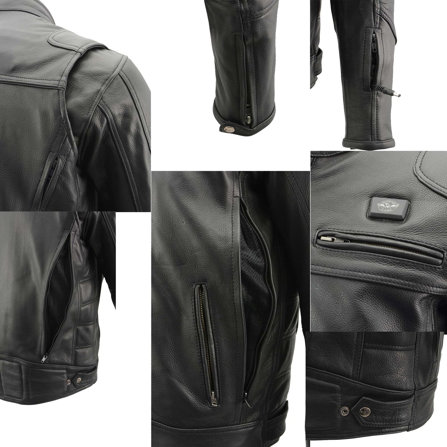 Milwaukee Leather MLM1526 Men's Black 'Stay Cool' Black Leather Sporty Motorcycle Jacket with Cool-Tec