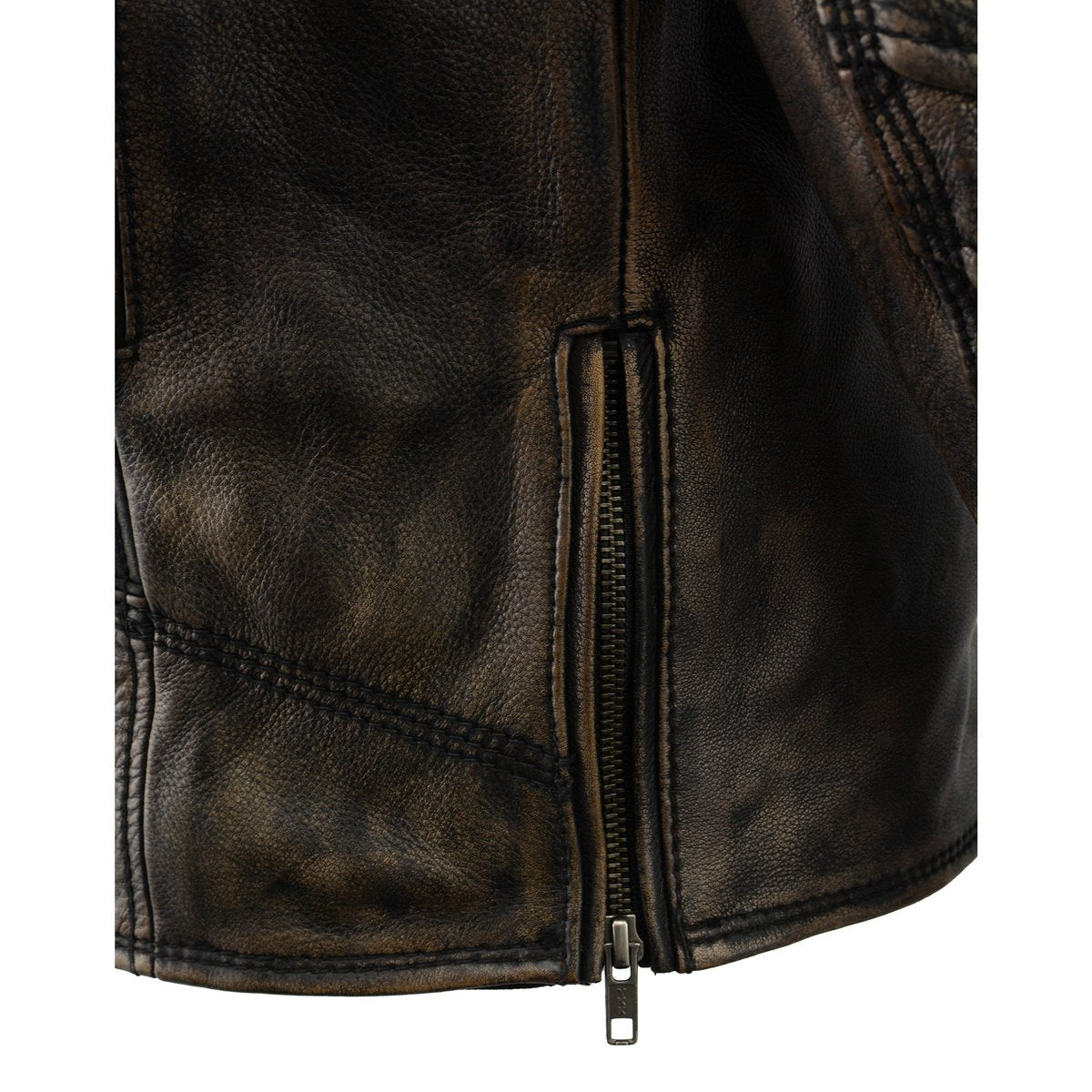 Milwaukee Leather MLM1515 Men's Distressed Brown 'Triple Stitched' Beltless Motorcycle Leather Jacket