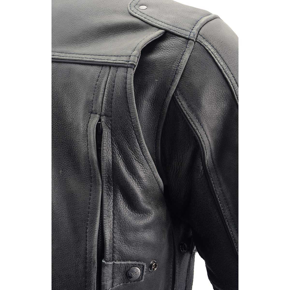 Milwaukee Leather MLM1536 Mens Vintage Distressed Grey Leather Scooter Style Motorcycle Jacket - Reflective Piping