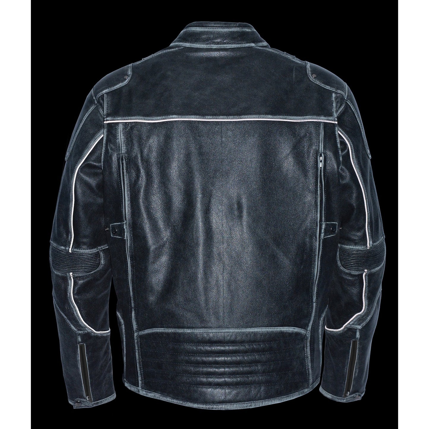 Milwaukee Leather MLM1536 Mens Vintage Distressed Grey Leather Scooter Style Motorcycle Jacket - Reflective Piping