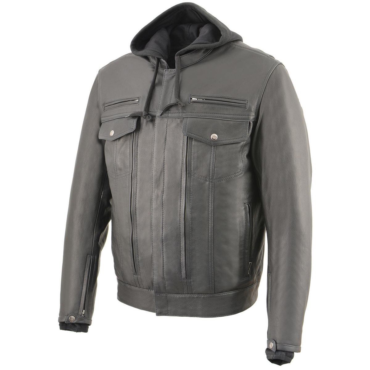 Milwaukee Leather MLM1537 Men's Black Leather ‘Utility Pocket’ Vented Jacket with Removable Hoodie