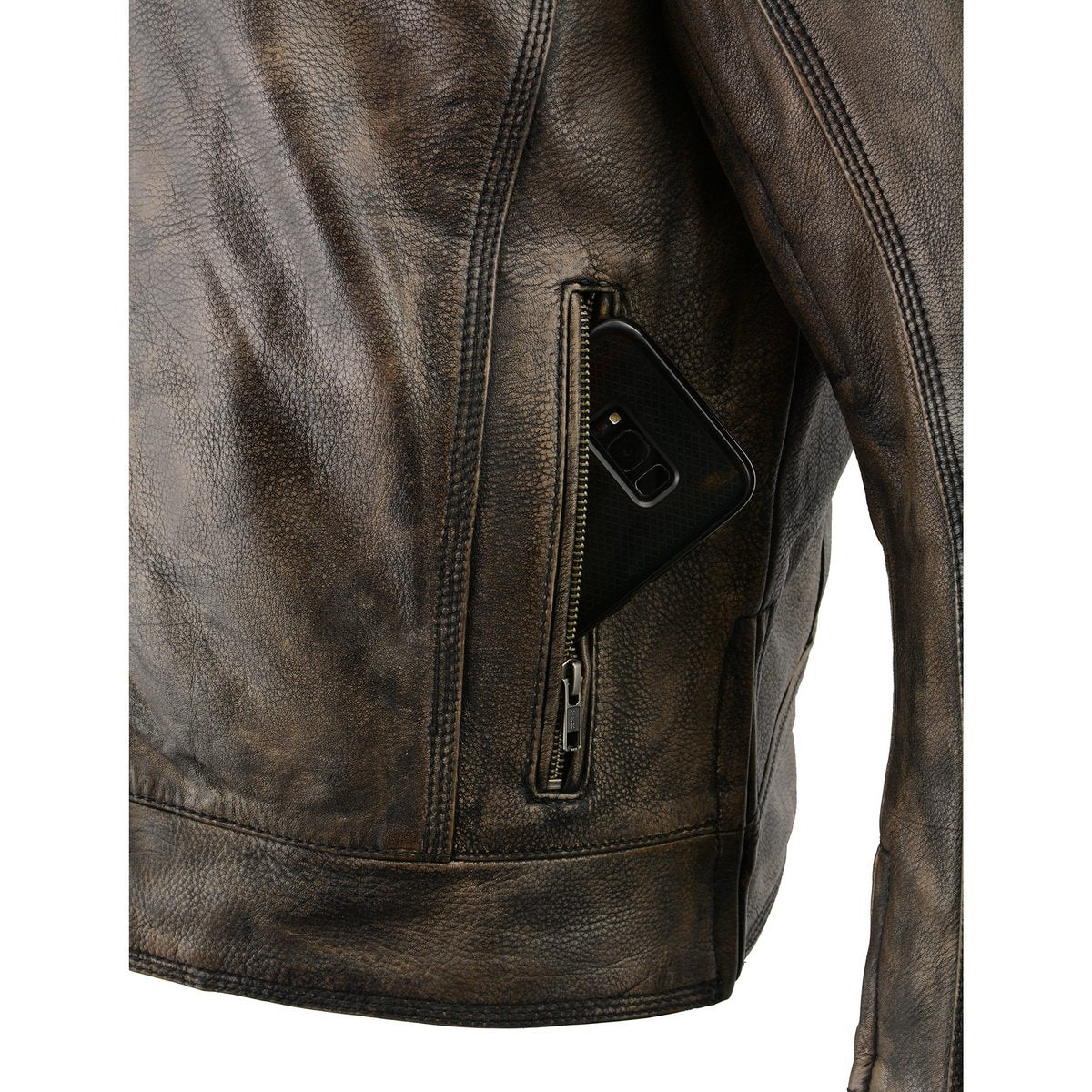 Milwaukee Leather MLM1550 Men's Vented Black-Beige Distressed Leather Scooter Style Motorcycle Jacket w/ Liner